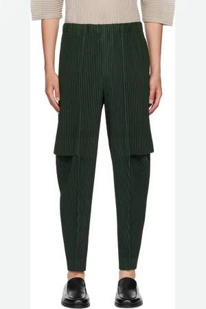 Issey Miyake Pantalon cargo vert à taille élastique