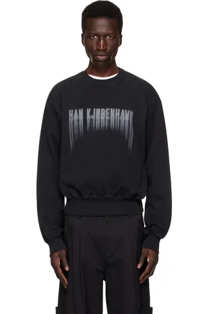 HAN Kjøbenhavn Pull molletonné noir à logo à effet délavé