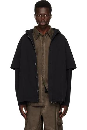 HAN Kjøbenhavn Pull à capuche étagé noir en denim à effet délavé