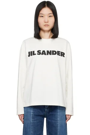 Jil Sander T-shirt à manches longues blanc cassé à logo imprimé