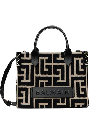 Balmain Sac noir et beige à monogrammes en tissu jacquard - B-Army