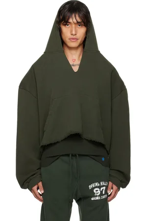 GREG ROSS Pull à capuche vert à col en V exclusif à SSENSE