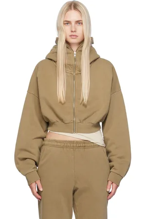 Entire Studios Pull à capuche écourté beige à glissière