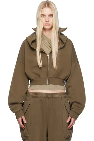 Entire Studios Pull à capuche écourté brun à glissière