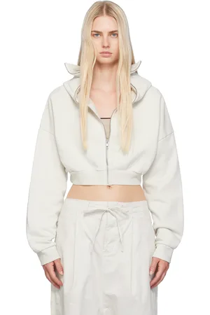 Entire Studios Pull à capuche écourté blanc à glissière