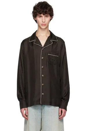 Dolce & Gabbana Chemise brune à logo DG brodé