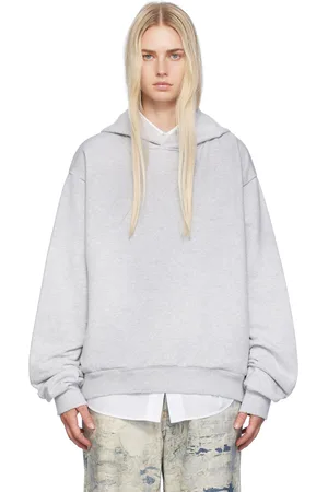 Acne Studios Pull à capuche gris à logo et texte imprimés