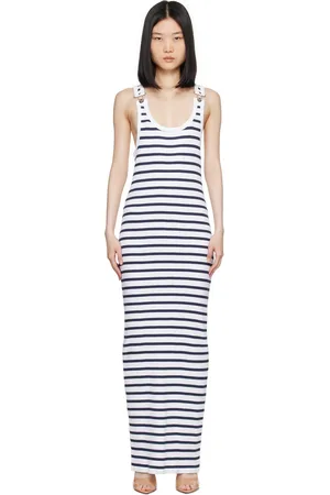Jean Paul Gaultier Robe longue blanche à rayures marinières - Fashion Fiction