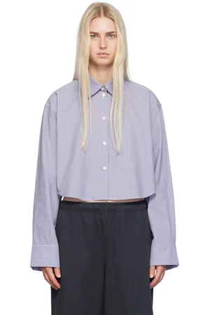 Acne Studios Chemise bleu et blanc à rayures fines en tissu jacquard