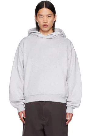Acne Studios Pull à capuche gris à logo et texte imprimés