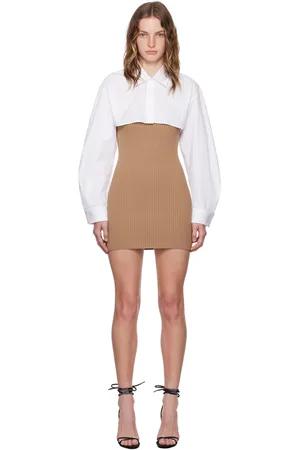 Alexander Wang Robe courte brun clair à empiècement de style chemise blanche