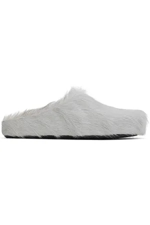 Marni Flâneurs de style sabot Fussbett gris en poil de veau