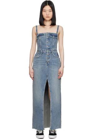 KSUBI Robe longue Paloma bleue en denim à bords effilochés