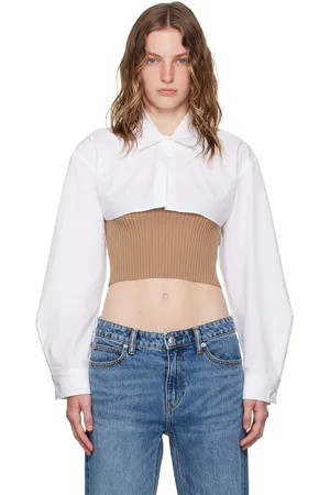 Alexander Wang Chemise écourtée blanche à empiècement de style débardeur brun clair