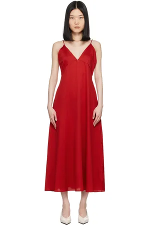 Leset Robe midi rouge en coton Yoko à col en V