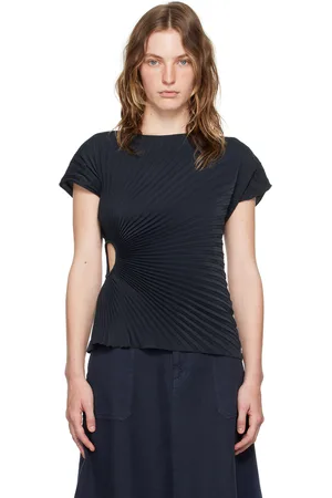 Kenzo T-shirt bleu marine à plissures graphiques