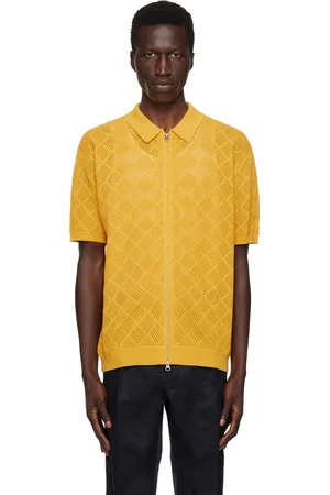 Beams Polo jaune à motif argyle en tricot à mailles ouvertes