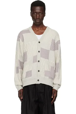 Beams Cardigan gris à patchwork