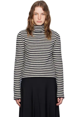 Jil Sander Col roulé noir et blanc cassé à rayures