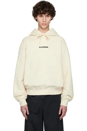 Jil Sander Pull à capuche blanc cassé à logo imprimé