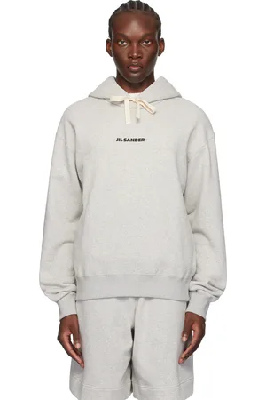 Jil Sander Pull à capuche gris à logo imprimé