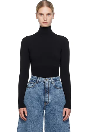 Alaïa Col roulé noir à garnitures en tricot côtelé