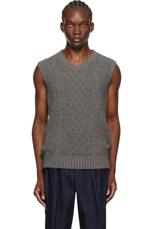 Beams Gilet bleu marine en tricot irlandais