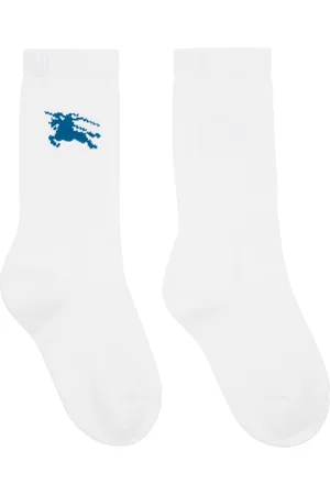 Burberry Chaussettes blanches en coton mélangé à revers en tricot côtelé