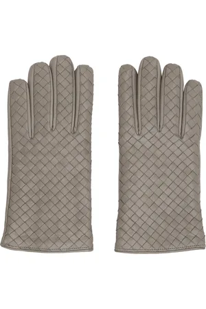 Bottega Veneta Gants gris en cuir à panneau tissé façon intrecciato