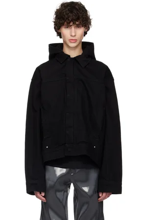 HELIOT EMIL Blouson noir en denim à capuche