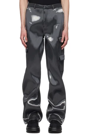 HELIOT EMIL Pantalon cargo gris en sergé lustré à effet métallisé