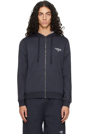 VALENTINO Pull à capuche bleu marine à logo imprimé
