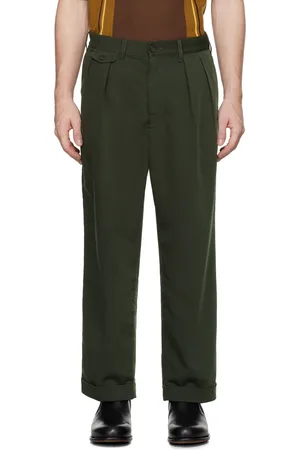 Beams Pantalon vert à plis