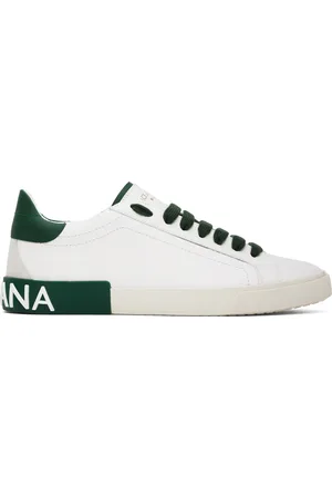 Dolce & Gabbana Baskets rétro Portofino blanc et vert en cuir de veau