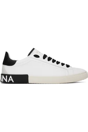 Dolce & Gabbana Baskets rétro Portofino blanc et noir en cuir de veau