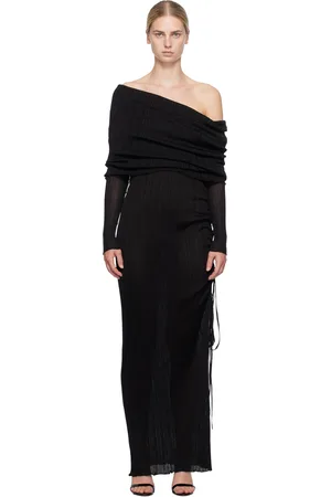 Alaïa Robe longue drapée noire à épaule dénudée