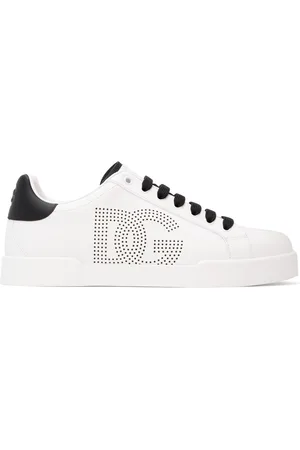 Dolce & Gabbana Baskets Portofino blanc et noir en cuir de veau