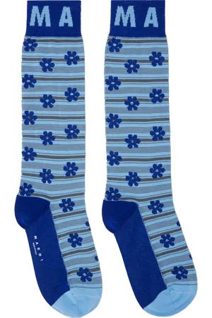 Marni Chaussettes bleues à motif fleuri en tricot jacquard