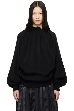 Simone Rocha Pull noir à fronces et plis au col