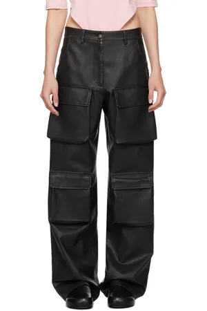 Msgm Pantalon cargo noir en cuir synthétique à poches