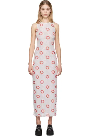 ECKHAUS LATTA Robe longue blanc et rouge en filet double face