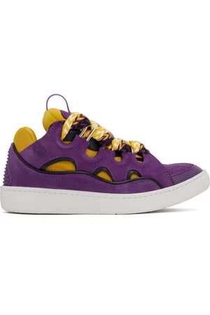 Lanvin Baskets Curb mauve et jaune en cuir