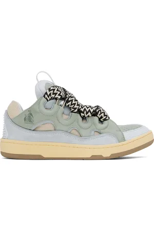 Lanvin Baskets Curb bleu et vert en cuir