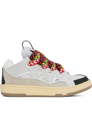 Lanvin Baskets Curb blanc et gris en cuir