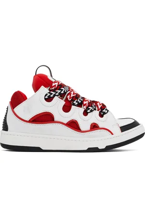 Lanvin Baskets Curb blanc et rouge en cuir