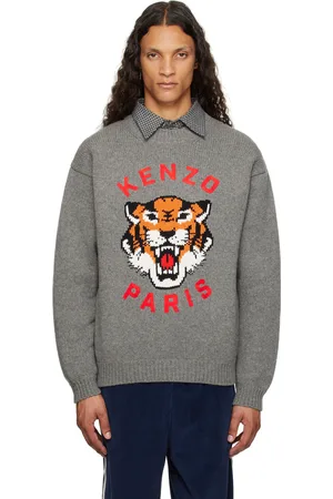Kenzo Pull gris à image de tigre