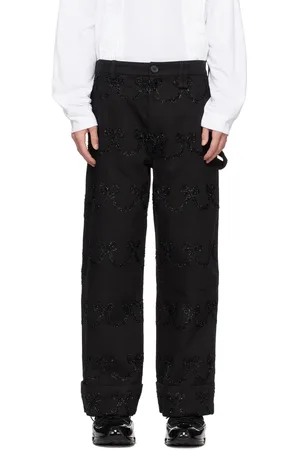 Simone Rocha Jean noir à fils métalliques brodés