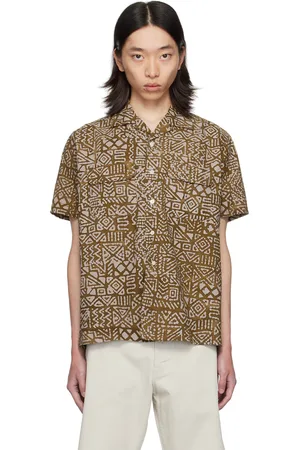 Beams Chemise brune à impression batik