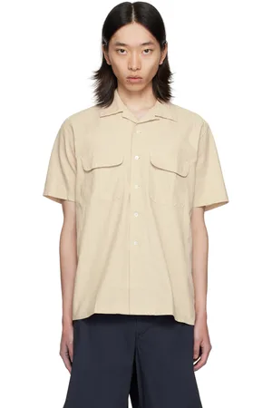 Beams Chemise beige à col classique ouvert