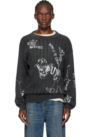 R13 Pull gris en tricot à mailles désaiguillées
